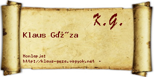 Klaus Géza névjegykártya